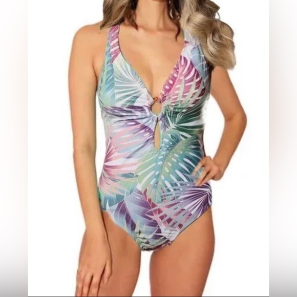 Bleu Rod Beattie Floral Breeze Ring Me Up X-Back one piece Sz8 - Picture 1 of 7